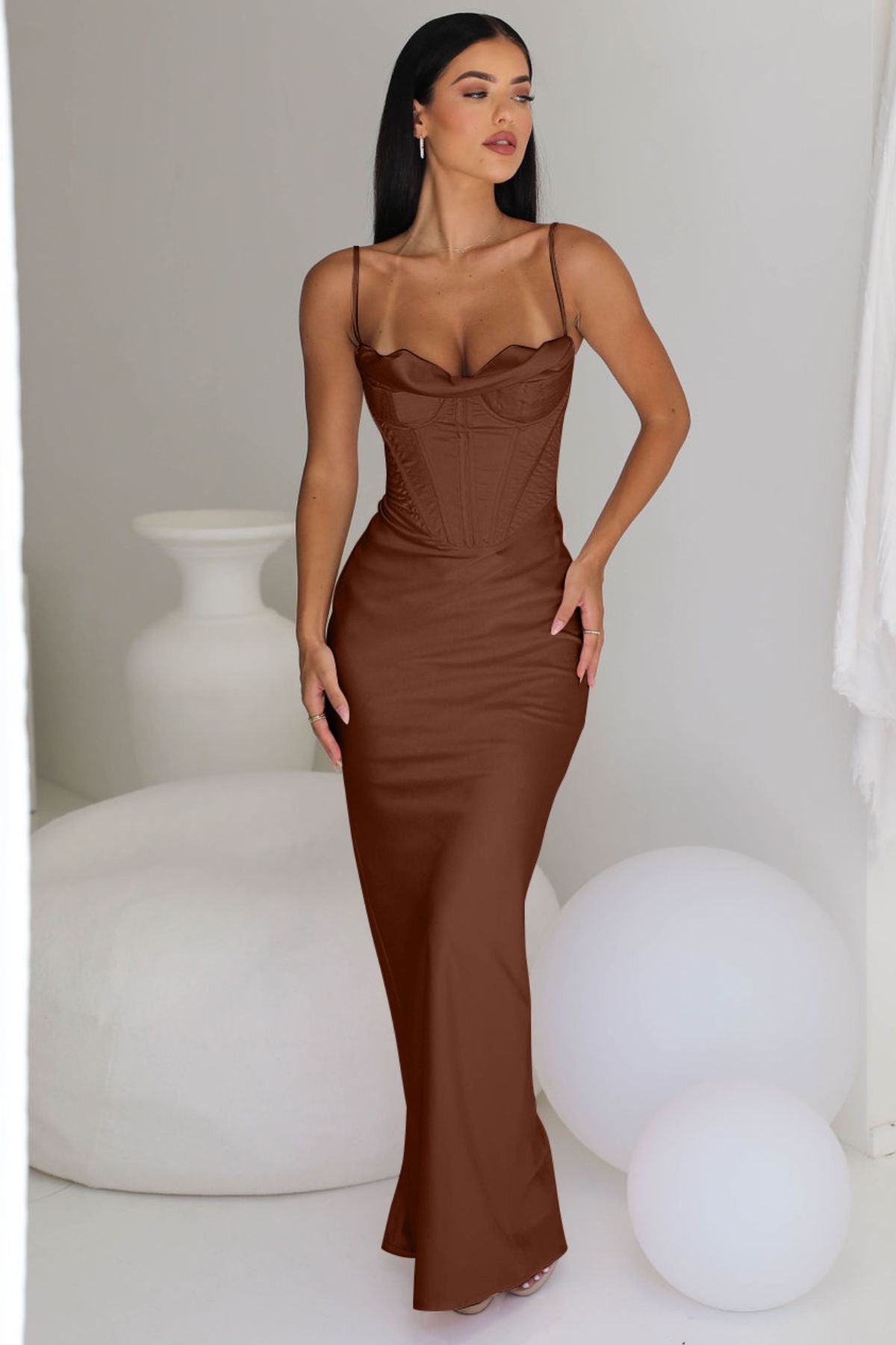 Rent HOUSE OF CB Charmaine Corset Gown (Chocolate) - Rent this
