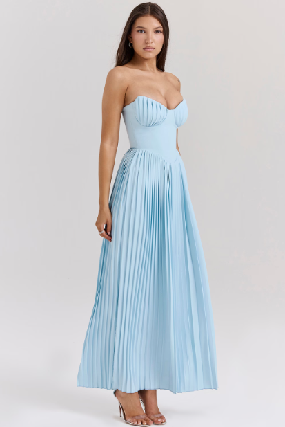 House Of CB Marcella Pleated Maxi Dress (Ocean Blue),Dress for a Night