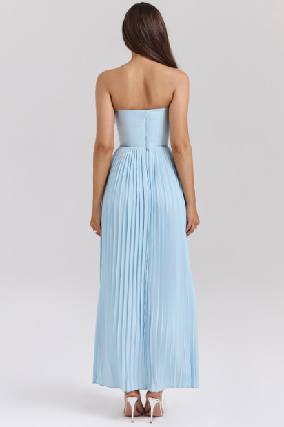 House Of CB Marcella Pleated Maxi Dress (Ocean Blue),Dress for a Night