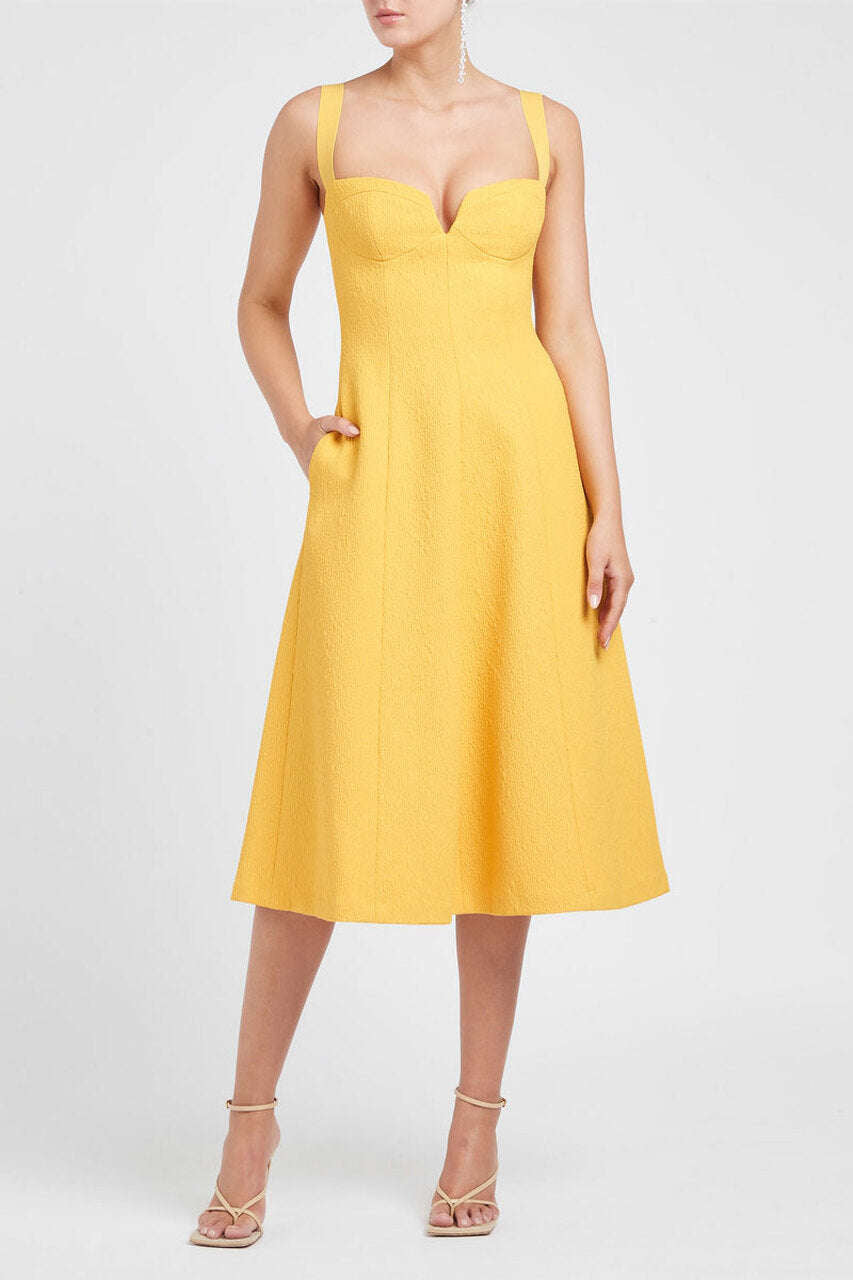 REBECCA VALLANCE Calla V-Wire Dress (Yellow) - Rent for $149